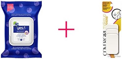 Yes to Blueberries Age Refresh Cleansing Facial Wipes (2pc AND CoverGirl Makeup Masters Sponge Puffs - BUNDLE)