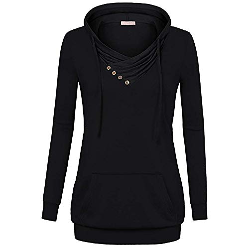 Oliviavan Women's Long Sleeve Blouse,Ladies Crowl Neck Lightweight Pullover Hooded Sweatshirt with Pocket