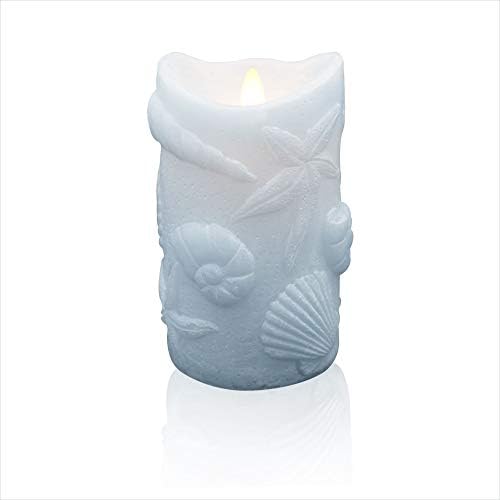 Flameless Candles,Unique Sky Blue Marine Life Paraffin Shell,High Quality Real Wax Not Plastic Pillars, Amber Yellow Flashing Led Bulb,Long Service Life,Flameless Votive Candles with Dancing Wick