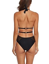 Trajes de baño sexy de una pieza para damaes Halter Plunge Deep V Neck High Leg Cutout Mesh Monokini Trajes de baño