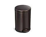 simplehuman Mini Round Step Trash Can, Dark Bronze Stainless Steel, 4.5 L / 1.2 Gal (Home)