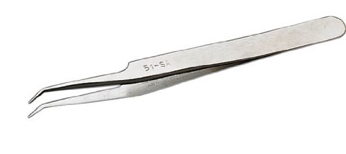 Erem 51SA Stainless Steel Curved Micro Fine Anti Magnetic Tweezer, 4.5" Overall Length