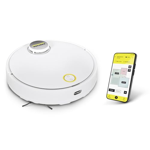 Kaercher RCV 3 Robot Vacuum Cleaner with Wiping Function, Smart App Control, LiDAR Laser Navigation, Mapping, Room and Obstacle Detection, 2500 Pa, 120 min Running Time, for Hard Floors and Carpets,