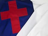Christian Flag 3' by 5' Foot with Appliqued Christian Cross Tough Durable Fade Resistant Outdoor All Weather Nylon Made in USA