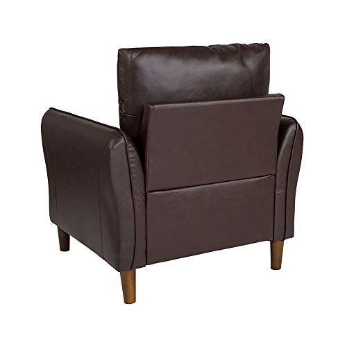 Offex Leather Upholstered Plush Pillow Back Arm Chair - Brown - Thumbnail 2