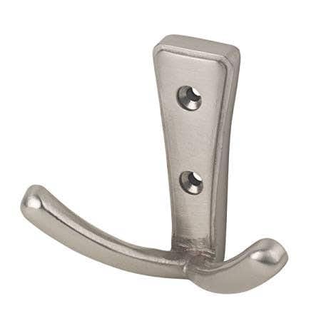 Designer Levers Two Prong Robe Hook - Modern Design - Satin Nickel - Door and Wall Mountable - Single - Fixings Included - Decohooks