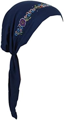 Landana Headscarves Navy Pretied Headscarf Chemo Cap Modesty With Rhinestone Floral Band