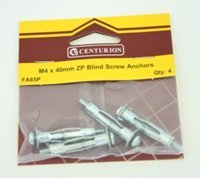 Centurion FA65P Blind Screw Anchors M4 x 40mm (Pack of 4), Various