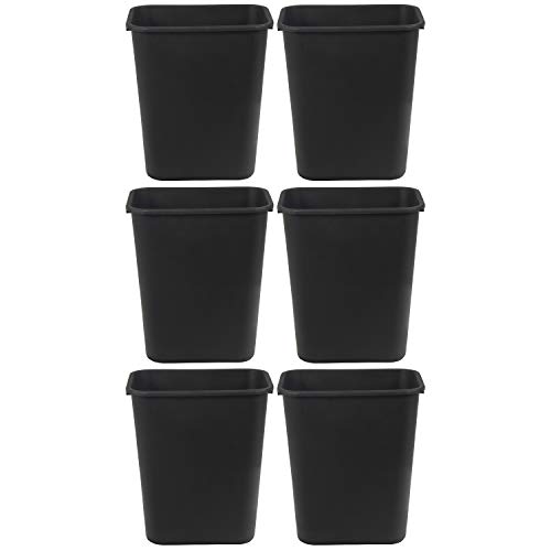 Amazon Basics 7 Gallon Rectangular Commercial Office Wastebasket, 6 Pack, Black (Previously