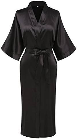 FADSHOW Women's Satin Kimono Robe Long Dressing Gown Silk Bridal Bridesmaid Bathrobe,Pure Color