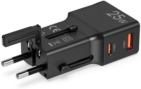 - Adattatore da Viaggio Universale 25W, con porte USB-C e USB-A, Compatibile con 150+ Paesi, Caricatore Slim Portatile per Smartphone e Tablet — foto 2 di 8