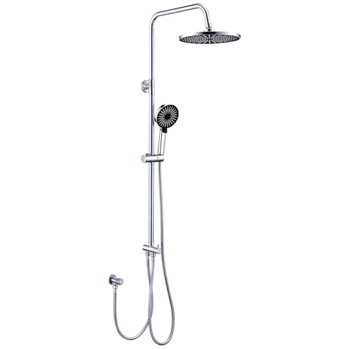 KeeGone Kit de ducha sin grifería ajustable en altura Ducha de lluvia redonda 26 cm y ducha de mano 3 chorros Acero inoxidable instalación rápida