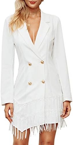 D Jill Women's Lapel Double Breasted Long Sleeve Office Mini Blazer Dress with Tassel