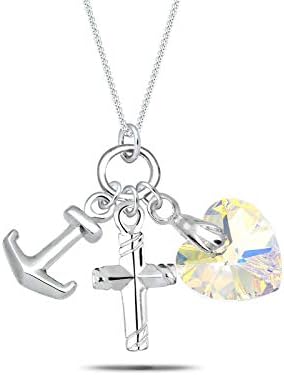 ElliNecklace Women Anchor Heart Cross Pendant Filigrian with Crystals in 925 Sterling Silver