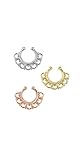 Plated Fake Septum Clicker Clip On Non Piercing Nose Ring Hoop Cartilage Tribal Fan 3/8
