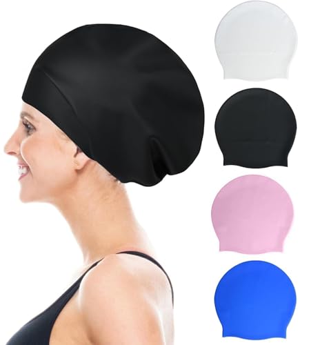 Extra Large Swim Cap for Braids and Dreadlocks, Waterproof Silicone Swimming Caps for Long Hair, Weaves, Extensions, Curls & Afros, Waterproof Adult Swim Hats Bathing Caps for Women Men