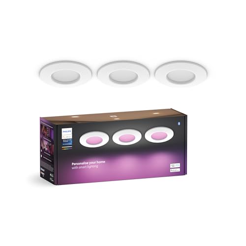 Philips Hue Smart Slim Einbauleuchte 3er Pack, 90 mm, Weiß & Farbiges Licht, Bluetooth kompatibel, Sprachsteuerung mit Alexa, Apple Home & Google Assi