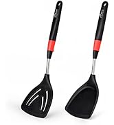 HOTEC Silicone Turner Spatula, Heat-Resistant Flexible Rubber Non-stick Cooking Kitchen Utensils ...