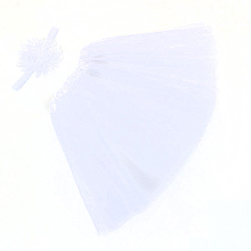 Infant Baby Girls Tutu Skirt Soft Tulle Puff Ball Dress for Toddler with Headband White