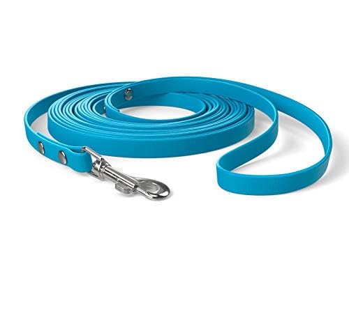 5m drag lead, dog lead, hand loop, cyan-blue, extra narrow, dirt and water repellent