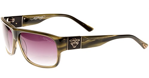 Ed Hardy Tiger Head Sunglasses Olive Horn Grey Gradient 62 13 135