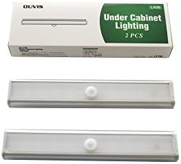 Ouvis L408 Wireless LED Under Cabinet Lighting (Motion Sensor Detector,Light Sensor, Magnetic Stick-on Tap, Battery Powered) Fit For Wardrobe,Cabinet, Corridor,Closet, Pack of 2 (White&amp;Yellow Lights)