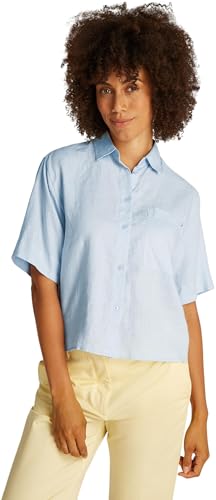 Tommy Hilfiger Camisa Mujer Linen Relaxed de Manga Corta, Azul (Breezy Blue), 36