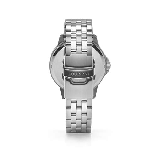 LOUIS-XVI-Herren-Armbanduhr-Athos-Slim-Stahlband-Silber-Schwarz-Analog-Quarz-Edelstahl-926
