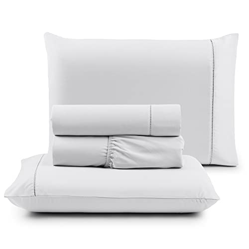 Jogo de Cama Queen Percal 400 Fios Ponto Palito 04 Peças, Antiácaro, Anti-pilling com Toque Macio - Branco