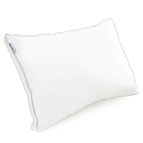 Lunvon Queen Adjustable Shredded Gel Memory Foam Home Bed Pillow for Sleeping Luxury Ventilated Washable Cooling Hypoallergenic Cotton Cover Protector CertiPUR-US Certification for Your Health, White