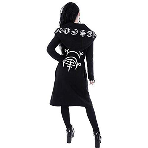 DONTAL Women Hooded Long Sleeve Jacket Coat Plus Size Punk Moon Print Open Front Cardigan Black