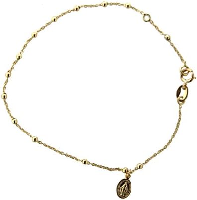 18k Yellow Gold Rosary Style Miraculous Medal Bracelet 7 inches with Extra Ring at 6 inch