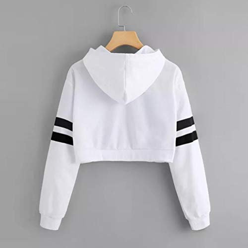 Clearance Sale! Hoodies Crop Top for Teen Girls, Iuhan Women's Girl's Casual Solid Long Sleeve Hooded Sweatshirt Pullover Tops Blouse (2XL, White)
