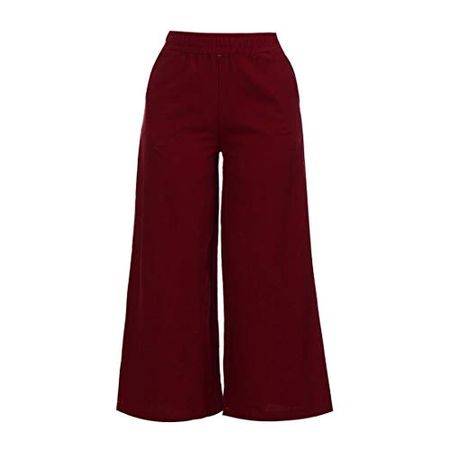 vermers Womens Casual Loose Plus Size Wide Leg Pants - Women Leisure Elastic Waist Cropped Pants Trousers(2XL, Red)