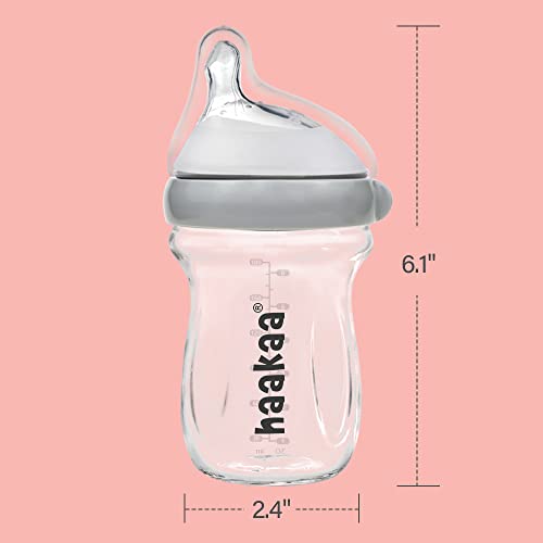haakaa Natural Glass Baby Bottles for Baby Feeding, AntiColic, Wide