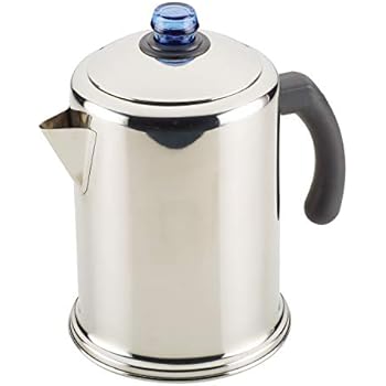 Farberware 47794 12-Cup Stovetop Percolator, Stainless Steel with Glass Blue Knob