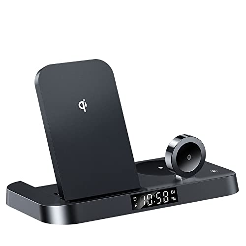 3 in 1 Wireless Charging Station Dock Docking station with CLOCK Compatible with iPhone 13/12/12 Pro/12 Pro Max/12 Mini/11/X/8