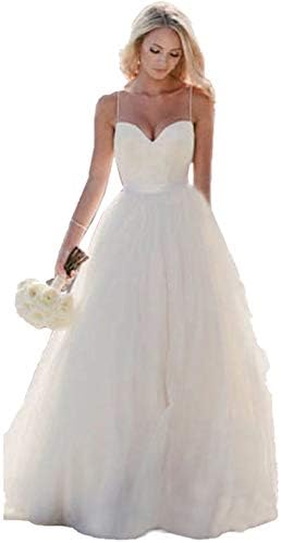 YinWen Women's Boho Beach Wedding Dress Long Tulle Spaghetti Straps Bridal Gown