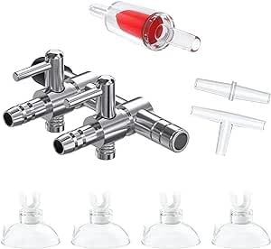 Pawfly 2-Way Aquarium Air Flow Control Lever Valve Manifold for Air Pumps Multi-port Distributor Splitter with 1 Non-return Check Valve T-shape & Straight Connectors and 4 Suction Cup Clips — image 1