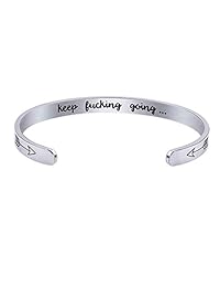 Coffea - Pulsera de acero inoxidable grabada con texto "Keep Going"