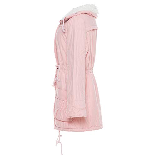 NRUTUP Womens Warm Long Coat Collar Hooded Jacket Slim Winter Parka Outwear Overcoat Blouse Top(Pink,S) - Thumbnail 2