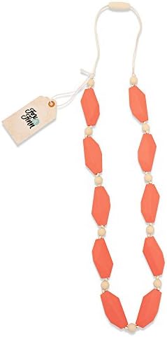 Fox and Finn 'Sophia' Silicone Teething Necklace for Babies | Safety Knotted Silk Rope | Does Not Pull Hair Out | 14 Inch Drop (grapefruit sorbet)