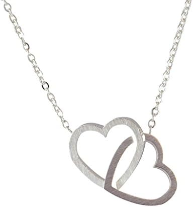 In Your Dreams Double Heart Necklace, Dainty Silver Plated Pendant with Interlocking Hearts