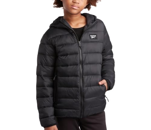 Reebok Boys Winter Coat - Lightweight Insulated Puffer Jacket - Wind & Water Resistant Quilted Hooded Winter Jacket for Boys