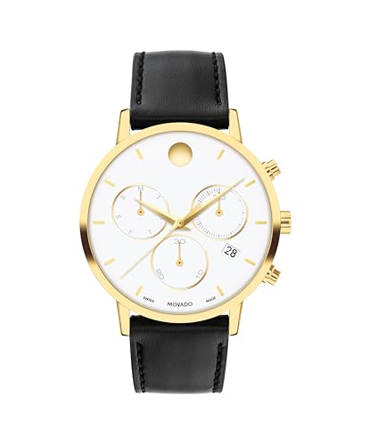 Movado Museum Classic Men's Swiss Chronograph Watch with Quartz Movement, Calfskin Strap, Water Resistance 3ATM/30 Meters - Classic Luxury Timepiece - Gift for Him - 42mm