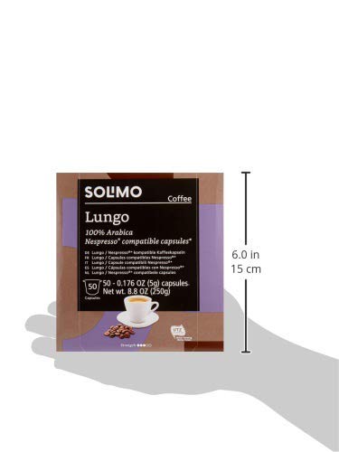 AMAZON BRAND – SOLIMO LUNGO CAPSULES, COMPATIBLE WITH NESPRESSO ORIGINAL BREWERS, MEDIUM ROAST, 50 COUNT (PACK OF 1)