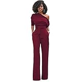 LKOUS Women's Off Shoulder High Waist Belted Jumpsuit Romper for Club Cocktail