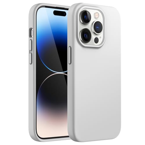JETech Silicone Case for iPhone 14 Pro Max 6.7-Inch, Silky-Soft Touch Full-Body Protective Phone Case, Shockproof Cover with Microfiber Lining (Light Grey)
