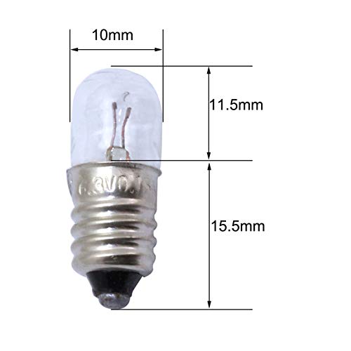 ToToT 25pcs E10 Mini Light Bulbs 6.3V 0.15A Physical Electrical Experiment Screw Base Indicator Light Incandescent Bulb Old-Fashioned Flashlight Lamp - Thumbnail 5