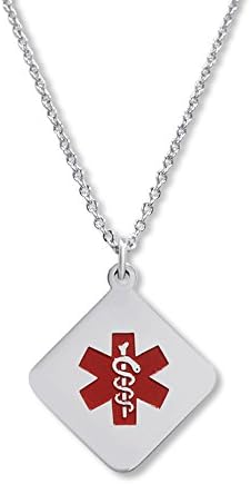Free Engraving- Stainless Steel Polished Medical Alert ID Tag Identification Necklace Pendant With Chain - MEDI.D 37